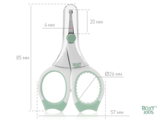 Foarfece de manichiura pentru nou-nascuti Roxy Kids, cu manere cauciucate, Mint (RPS-002-M)