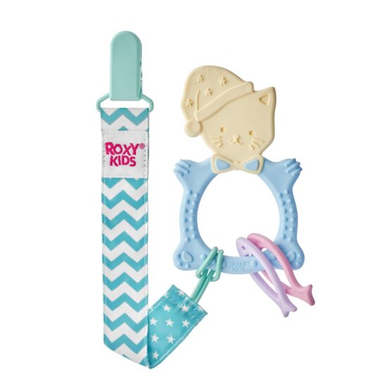 Inel gingival Roxy Kids „Meow” cu lantisor, Albastru (RMT-001SC)
