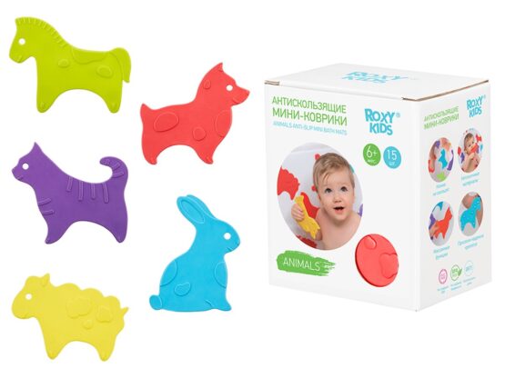 Set de mini-covorase anti-alunicare Roxy Kids „Animals”, 15 buc. (RBM-015-AN)
