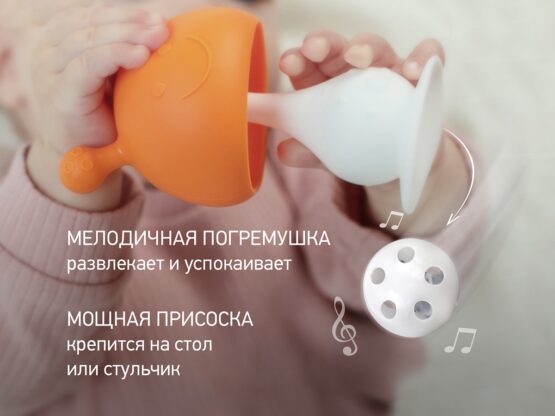 Dentitie din silicon Roxy Kids Ciuperca cu lantisor, in husa, Oranj (RST-001-O)