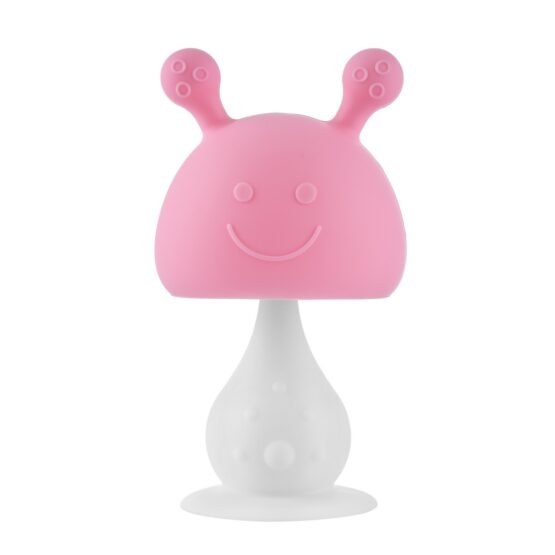 Силиконовый прорезыватель Roxy Kids «Грибочек» с держателем, в футляре, Розовый (RST-001-P)