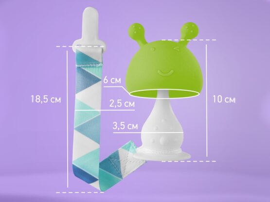 Dentitie din silicon Roxy Kids Ciuperca cu lantisor, in husa, Verde deschis (RST-001-G)