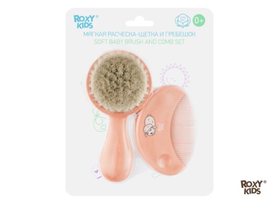 Pieptene-perie moale Roxy Kids din lână de oaie, Piersic (RBH-003-O)