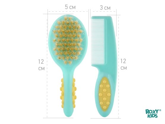 Pieptene-perie pentru bebelusi Roxy Kids, perii naturale, Turcoaz (RBH-001-M)
