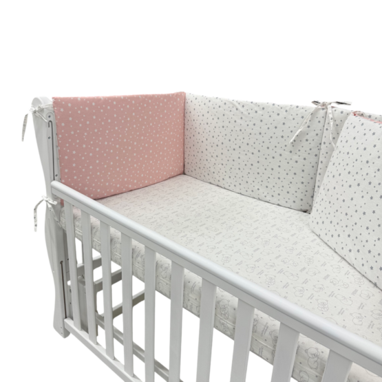 Бортики в кроватку на 4 стороны с молнией 120*60 см Little White&Pink Stars ES