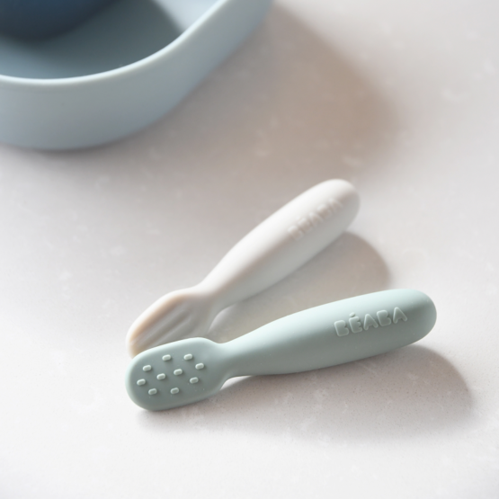 Set 2 linguri silicon Beaba Sage GreenVelvet Grey