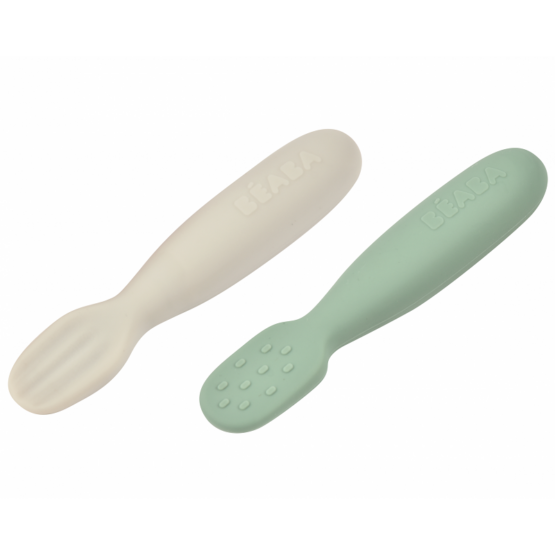 Set 2 linguri silicon Beaba Sage GreenVelvet Grey