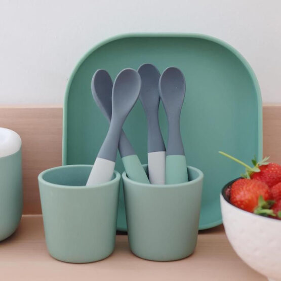 Set 4 lingurite din silicon Beaba Bicolor Mineral