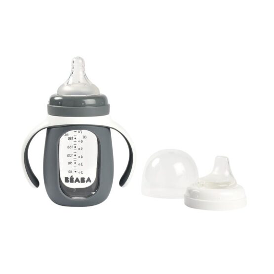 Biberon de invatare 2in1 din Sticla Beaba 210 ml Mineral Grey