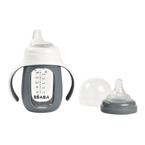 Biberon de invatare 2in1 din Sticla Beaba 210 ml Mineral Grey B913538