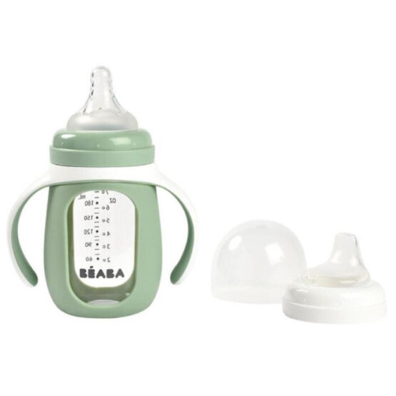 Biberon de invatare 2in1 din Sticla Beaba 210 ml Sage Green B913537