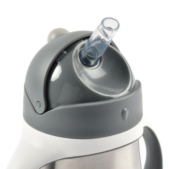 Cana din inox cu pai Beaba 250 ml Mineral Grey B913536