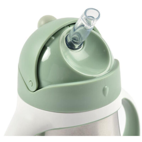 Cana din inox cu pai Beaba 250 ml Sage Green