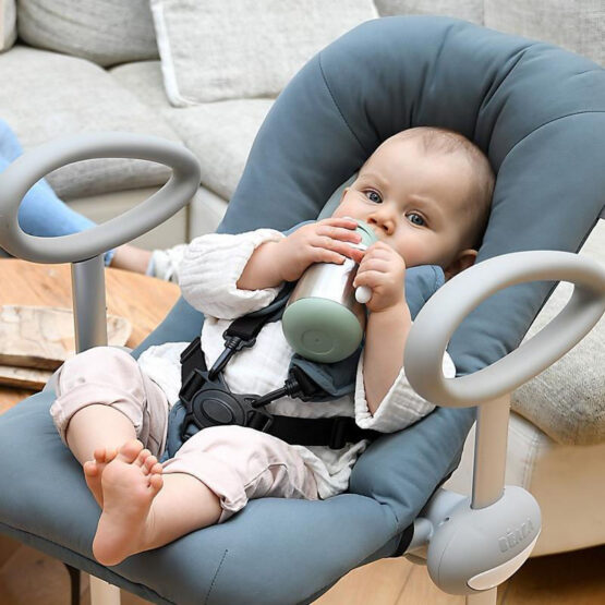 Cana din inox cu pai Beaba 250 ml Sage Green