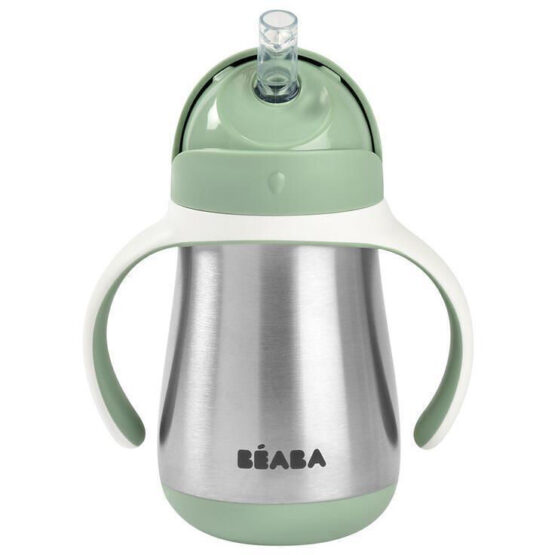 Cana din inox cu pai Beaba 250 ml Sage Green B913535