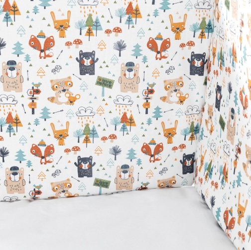 Apărătoare pătuț PernaMea Forest Albastru (6 piese), 120x60 cm