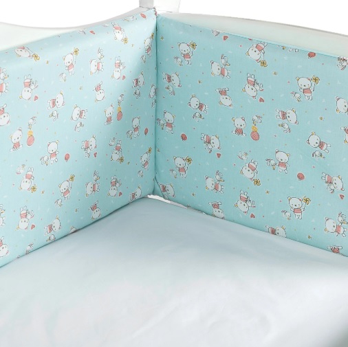 Apărătoare pătuț PernaMea Ursuleț Turcoaz (6 piese), 120x60 cm