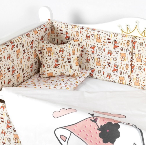 Lenjerie de pătuț PernaMea Baby Forest Beige (8 piese), 120x60 cm