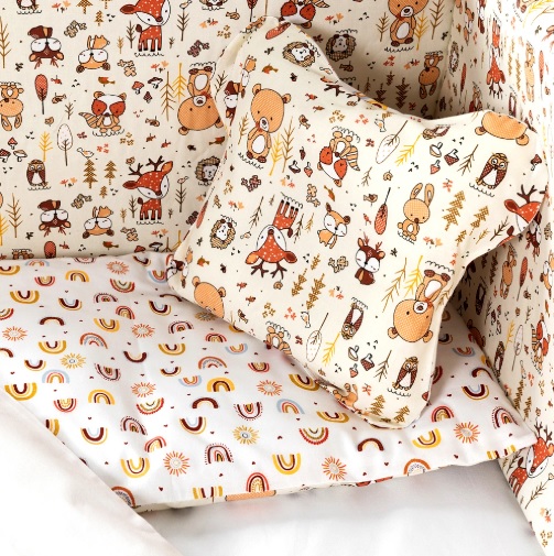 Lenjerie de pătuț PernaMea Baby Forest Beige (8 piese), 120x60 cm