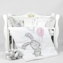 Lenjerie de pătuț PernaMea Cosiță Iepuraș Gri (8 piese), 120x60 cm