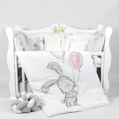 Комплект в кроватку PernaMea Коса Зайчик Серый (8 предметов), 120×60 см (2016825000000)