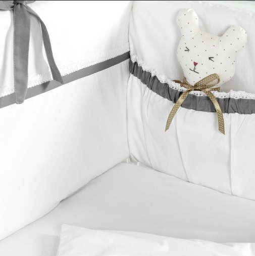 Lenjerie de pătuț PernaMea Elegance Gri (8 piese), 120x60 cm