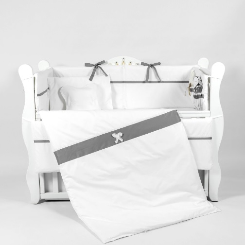 Lenjerie de pătuț PernaMea Elegance Gri (8 piese), 120×60 cm (PM.100102/3)