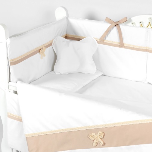 Lenjerie de pătuț PernaMea Elegance Maro (8 piese), 120x60 cm