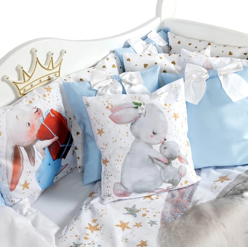 Lenjerie de pătuț PernaMea Premium Iepuraș Albastru (8 piese), 120x60 cm