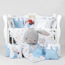 Lenjerie de pătuț PernaMea Premium Iepuraș Albastru (8 piese), 120x60 cm