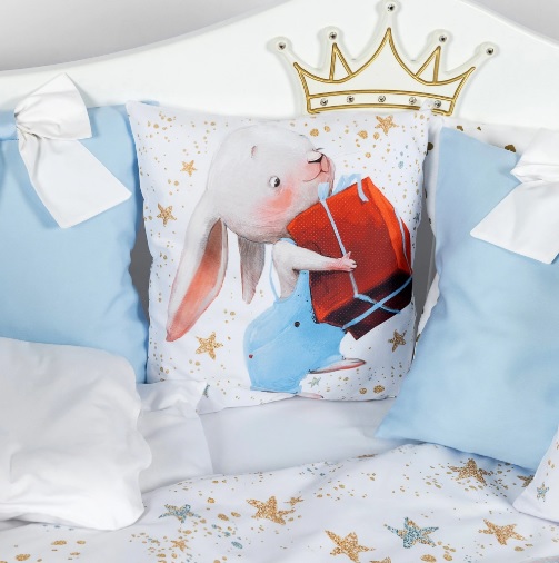 Lenjerie de pătuț PernaMea Premium Iepuraș Albastru (8 piese), 120x60 cm