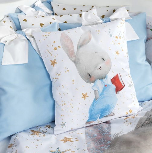 Lenjerie de pătuț PernaMea Premium Iepuraș Albastru (8 piese), 120x60 cm