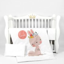 Lenjerie de pătuț PernaMea Premium Iepuraș Roz (3 piese), 120x60 cm