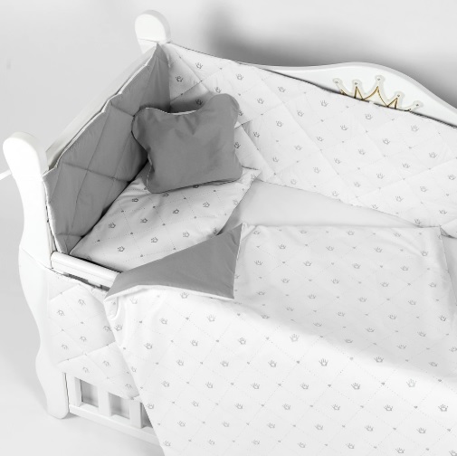 Lenjerie de pătuț 8 piese PernaMea Coroniță Gri