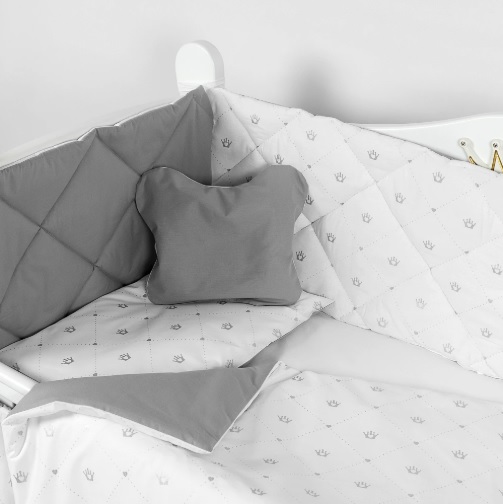 Lenjerie de pătuț 8 piese PernaMea Coroniță Gri