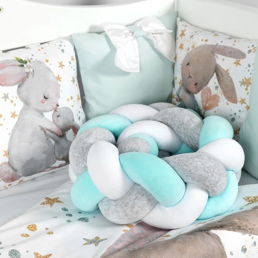 Lenjerie de pătuț 8 piese PernaMea Cosiță Iepuraș Turcoaz