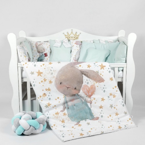 Комплект в кроватку 8 предметов PernaMea Cosiță Iepuraș Turcoaz (PM.105897/2)