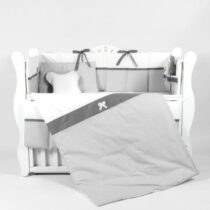Lenjerie de pătuț 8 piese PernaMea Renaissance Buline Gri