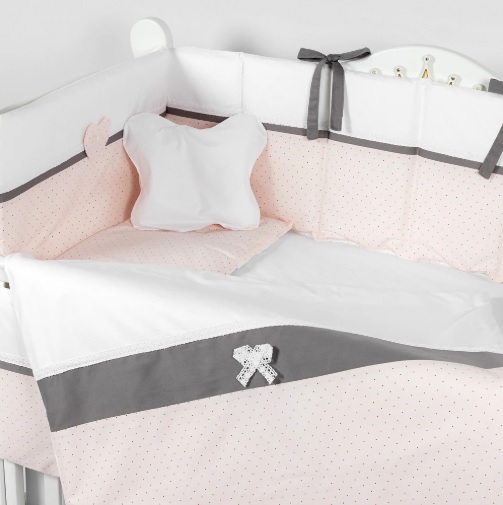 Lenjerie de pătuț 8 piese PernaMea Renaissance Buline Roz