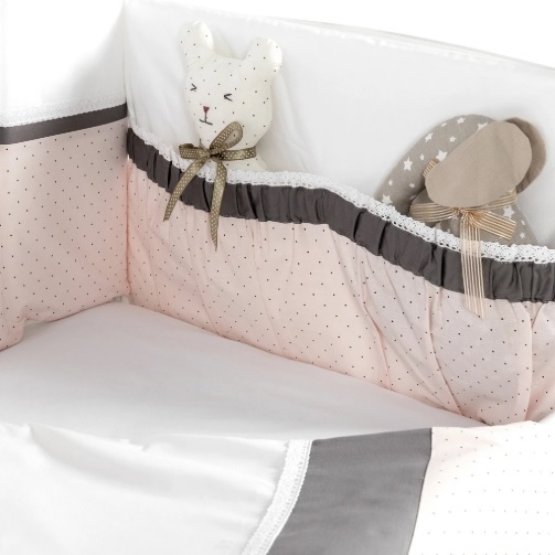 Lenjerie de pătuț 8 piese PernaMea Renaissance Buline Roz