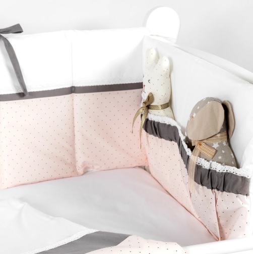 Lenjerie de pătuț 8 piese PernaMea Renaissance Buline Roz