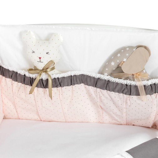 Lenjerie de pătuț 8 piese PernaMea Renaissance Buline Roz