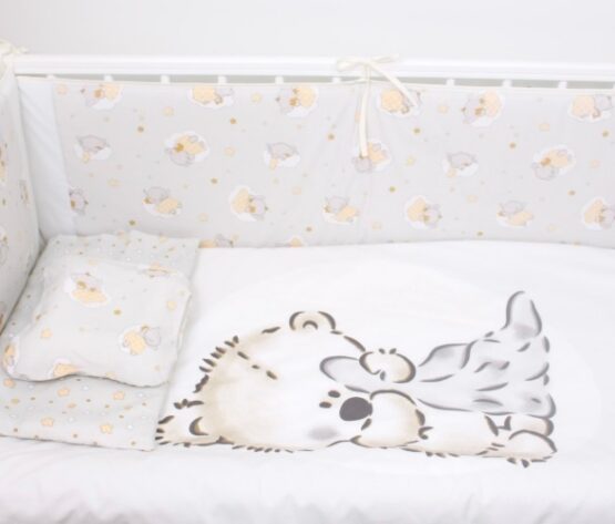 Lenjerie de pătuț 8 piese PernaMea Teddy Love Grey