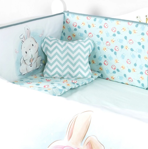 Lenjerie de pătuț PernaMea Baby Little Bunny (8 piese), 120x60 cm