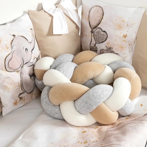 Lenjerie de pătuț PernaMea Cosiță Elefant Maro (8 piese), 120x60 cm