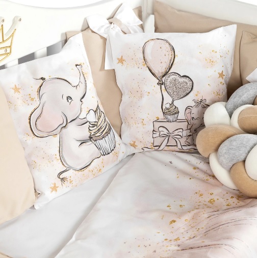 Lenjerie de pătuț PernaMea Cosiță Elefant Maro (8 piese), 120x60 cm