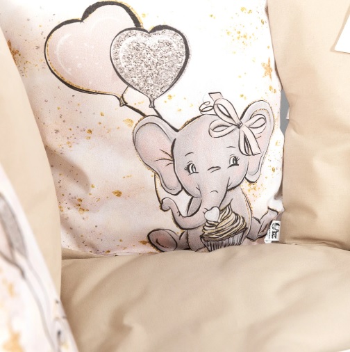 Lenjerie de pătuț PernaMea Cosiță Elefant Maro (8 piese), 120x60 cm