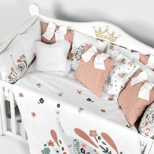 Lenjerie de pătuț PernaMea Premium Elefant (8 piese), 120x60 cm