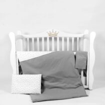 Lenjerie de pătuț PernaMea Stele Gri (3 piese), 120x60 cm