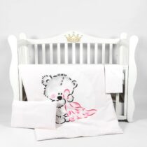 Lenjerie de pătuț PernaMea Teddy Love Pink (3 piese), 120x60 cm